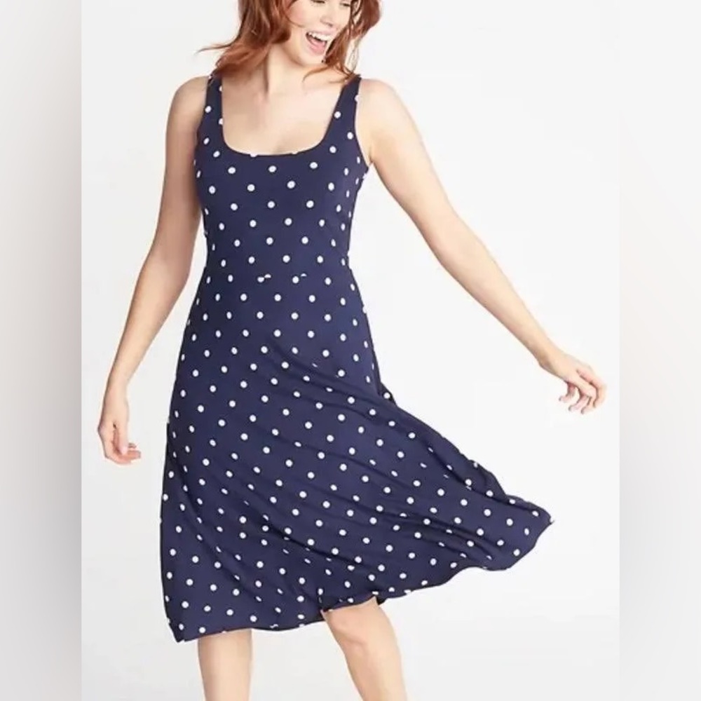 Navy Polka Dot Swing  Dress